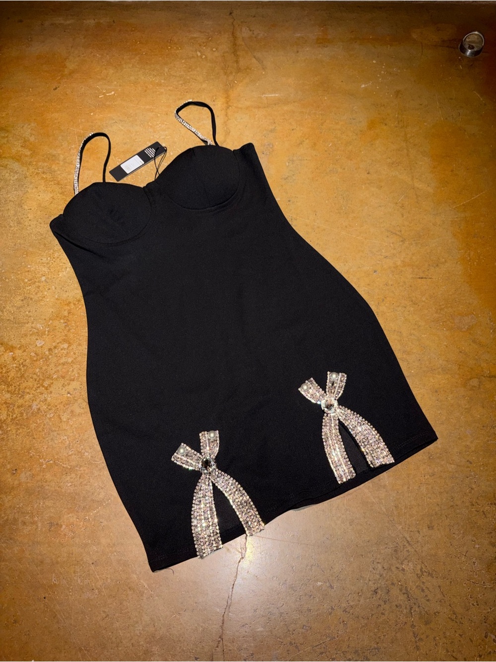 Fashion Nova Black Embellished Bow Mini Dress